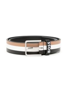 BOSS Kidswear ceinture rayée en cuir artificiel - Marron