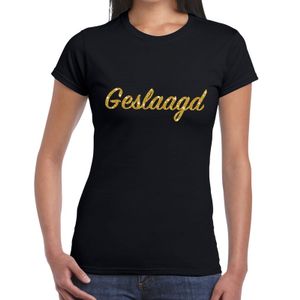 Geslaagd goud glitter tekst t-shirt zwart dames