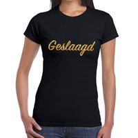 Geslaagd goud glitter tekst t-shirt zwart dames - thumbnail