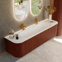 Badmeubel Mondiaz Kurve-Dlux | 170 cm cm | Meubelkleur Ruby | Wastafelkleur Opalo | Solid surface | Wasbak midden spoelbak | 2 kraangaten
