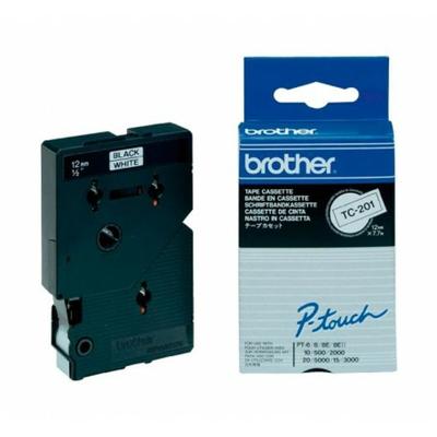 Gelamineerde Tape voor Labelmakers Brother TC-201 12 mm x 7,7 m Wit/Zwart