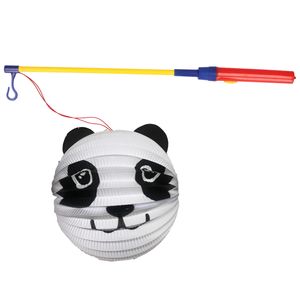 Bol lampion panda - wit - H20 cm - papier - met lampionstokje - 40 cm