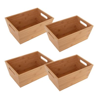 Opbergbox van bamboe hout - 4x - naturel - 30 x 20 x 13 cm - met handvaten - opbergers bakjes/mand