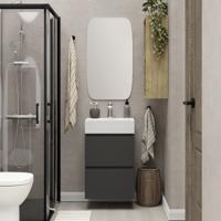 Xellanz Mini Onderkast Met 2 Laden Mat Zwart En Wastafel Keramiek Glans Wit - 45cm - Inclusief Spiegel Xellanz Mini Onderkast Met 2 Laden Mat Zwart En Wastafel Keramiek Glans Wit - 45cm - Inclusief Spiegel
