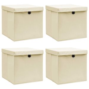 VidaXL Opbergboxen met deksel 4 st 32x32x32 cm stof crèmekleurig