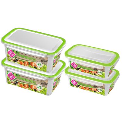 4x Voorraad/vershoudbakjes 0,75 en 2 liter transparant/groen 4x Voorraad/vershoudbakjes 0,75 en 2 liter transparant/groen