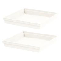 EDA Bloempot Toscane onderschaal - 2x stuks - wit - L33 x B33 x H5 cm - Onderschalen/opvangschalen