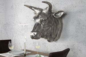 Extravagante wanddecoratie van een stierenkop TORERO 65cm zilveren decoratieve schedel - 17372