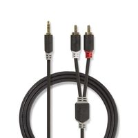 Stereo audiokabel | 3,5 mm male - 2x RCA male | 5,0 m | Antraciet