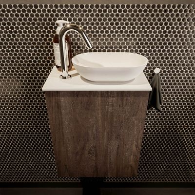 Mondiaz Fowy toiletmeubel 40cm dark brown met blad en waskom talc rechts 1 kraangat