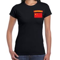 China t-shirt met vlag zwart op borst voor dames