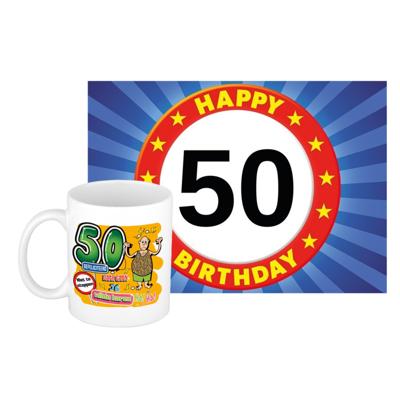 Verjaardag cadeau koffiemok 50 jaar - man - midlife crisis - met A5 formaat wenskaart Verjaardag cadeau koffiemok 50 jaar - man - midlife crisis - met A5 formaat wenskaart