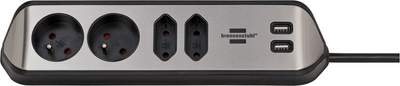 Brennenstuhl BrennenstuhlEstilo Corner Socket Strip With Usb Charging Function 4-Way 2X Earthed Socket & 2X Euro Silver/Black *Be* - 1153594410