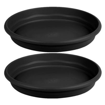 Opvangbord - 2x - zwart - kunststof - D14 cm - onderschaal/opvangbord