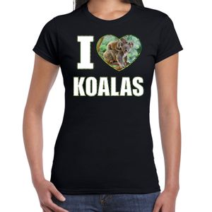 I love koalas t-shirt met dieren foto van een koala zwart voor dames