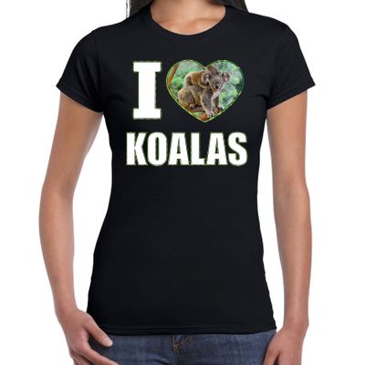 I love koalas t-shirt met dieren foto van een koala zwart voor dames
