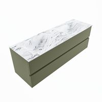 MONDIAZ VICA-DLUX 150cm badmeubel onderkast Army 2 lades. Inbouw wastafel CLOUD dubbel zonder kraangat, kleur Glace, en spiegel model SPOT - thumbnail