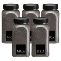 Mica Decorations decoratie zand - 5x - 650ml - donkergrijs - hobby zandkorrels - sierzand