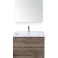 Vogue Badmeubelset 80 cm - Greeplijst in Kleur - Tabacco - Keramische Wastafel Wit 1 Kraangat met Spiegelkast