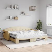Slaapbank met onderschuifbed en matrassen 90x200 cm stof crème Slaapbank met onderschuifbed en matrassen 90x200 cm stof crème