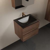 MONDIAZ AIVY 60cm badmeubel Mocha, wastafel Urban solid surface midden 1 kraangat met spiegelkast (AI-351111URBAN-SI - AI-M60MOMI - AI-C60MOMI)