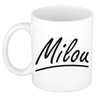 Milou Naam koffiemok - beker - met sierlijke letters - wit - 300 ml - Cadeau - Dames