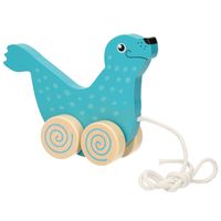 Houten trekdiertje zeehond 15 x 12 cm