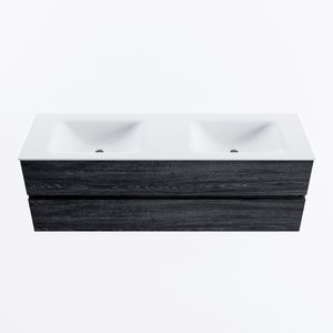 MONDIAZ VICA 150cm badmeubel onderkast Antracite 2 lades. Wastafel CLOUD dubbel 2 kraangaten, kleur Talc.