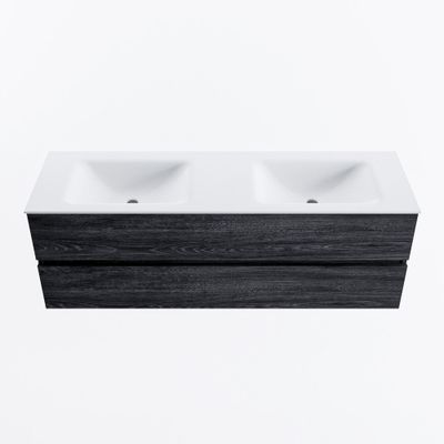MONDIAZ VICA 150cm badmeubel onderkast Antracite 2 lades. Wastafel CLOUD dubbel 2 kraangaten, kleur Talc.