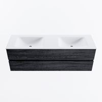 MONDIAZ VICA 150cm badmeubel onderkast Antracite 2 lades. Wastafel CLOUD dubbel 2 kraangaten, kleur Talc.
