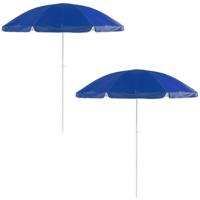 Strand/tuin parasol verstelbaar - 2x - blauw - nylon - 200 cm - UV bescherming