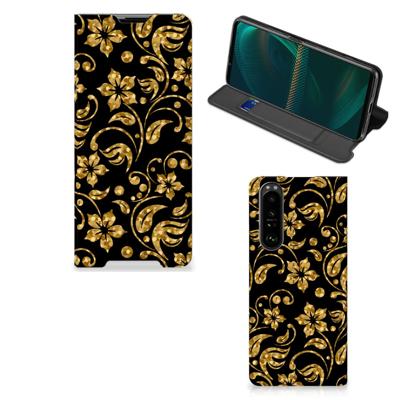Sony Xperia 5 III Smart Cover Gouden Bloemen Sony Xperia 5 III Smart Cover Gouden Bloemen