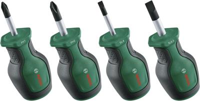 Bosch Groen Stubby screwdriver set 4-piece (Schroevendraaierset kort 28mm 4 stuks: PH1, PH2, SL4, SL5,5) - 1600A032UJ