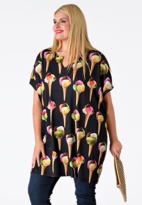 Yoek Shirt-tunic wide ICECREAM | Zwart | Maat Plus