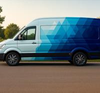 Ontwerp met blauwe driehoeken sticker vrachtwagen en bestelwagen