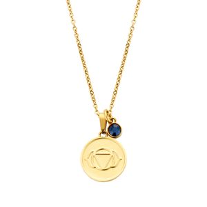 CO88 Collection Chakra 8CN 26052 Stalen Collier met Hanger - Third Eye Chakra en Kristal - Lengte 42 + 5 cm - Goudkleurig / Donker Blauw