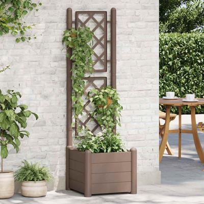 Plantenbak met latwerk 43x43x142 cm PP mokka