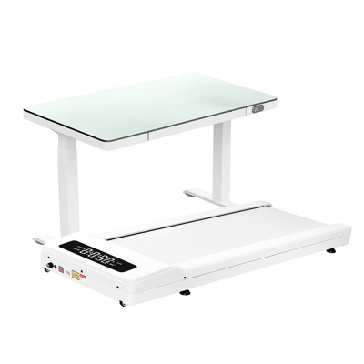 LifeSpan TX6 Pristine White Under Desk Treadmill with Glass Standing Desk
