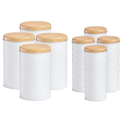 Set 8x keuken voedsel opslag voorraadpotten wit/bamboe in 2 formaten