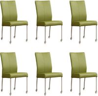 Set van 6 Groene leren moderne eetkamerstoelen Comfort - poot rond rvs met wiel - Toledo Leer Apple Green (groen leer)