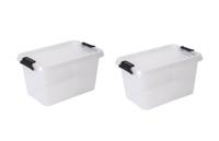 Opbergboxen met deksel 5,5 liter kunststof transparant 30 x 20 x 17 cm set van 2 stuks