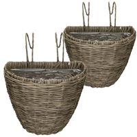 Set van 4x stuks balkonmanden/plantenmanden/plantenbakken grijs rotan 42 en 38 cm - Plantenbakken