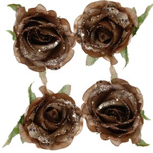 8x stuks decoratie bloemen roos goud bruin glitter op clip 10 cm