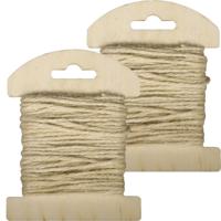 2x decoratie/hobby touw jute op kaart - 10 meter x 8 mm - creatief hobbytouw - cadeautjes inpakken