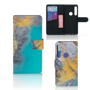 Motorola One Action Bookcase Marble Blue Gold