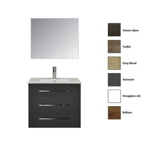 Badkamermeubelset Sanicare Q6 Drie Laden Chromen Greep 80 cm Met Spiegel Antraciet