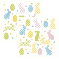 Paas thema servetten Bunnies and Eggs - 40x - pasen print - 33 x 33 cm - feestservetten - Paasontbij