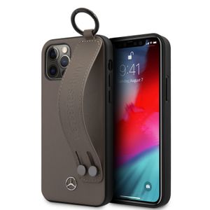 Mercedes - iPhone 12 Pro Max - Leren Backcover hoes met Handstrap - Bruin