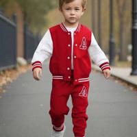 Boys 2-Piece Varsity Letter A Knit Jacket and Sweatpants Set Burgundy / 5Y