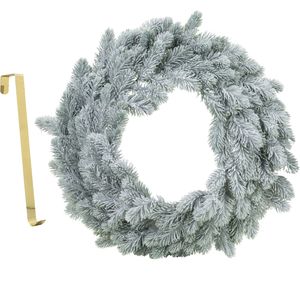 Kerstkrans groen met sneeuw 46 cm kunststof incl. deurhanger